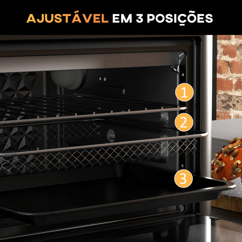 Mini Forno Elétrico Multifuncional Forno Elétrico de 13L 12000W Fritadeira sem Óleo com 12 Modos Temporizador e Temperatura Ajustável 33,5x32x32,5 cm Branco