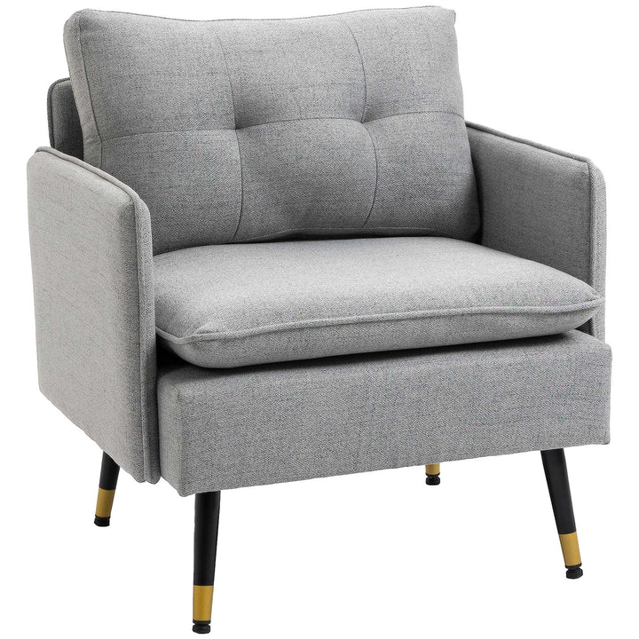Poltrona Sala de Estar Poltrona Relax com Apoio para os Braços Assento Acolchoado e Pés de Aço Sofá Individual Moderno para Dormitório 76x68x80 cm Cinza