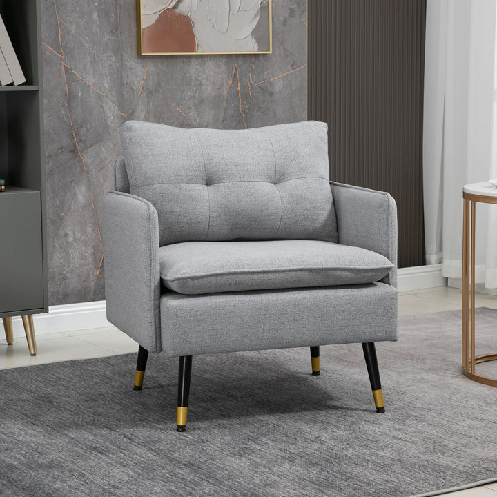 Poltrona Sala de Estar Poltrona Relax com Apoio para os Braços Assento Acolchoado e Pés de Aço Sofá Individual Moderno para Dormitório 76x68x80 cm Cinza