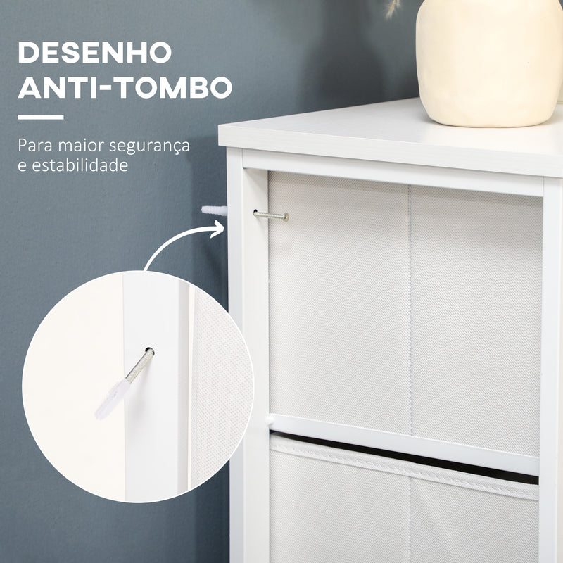 Cómoda de Dormitório Cómoda Estilo Bohemio com 5 Gavetas de Tecido Dobráveis Superfície de Vime PE e Estrutura de Aço para Entrada Sala de Estar Corredor 62x30x126,5 cm Branco e Bege