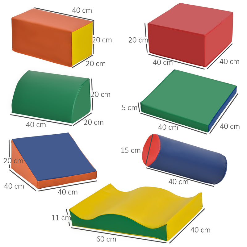 Conjunto de 7 Blocos de Espuma para Crianças de 1-3 Anos Blocos de Construção para Escalar e Gatinhar 60x40x11 cm Multicor