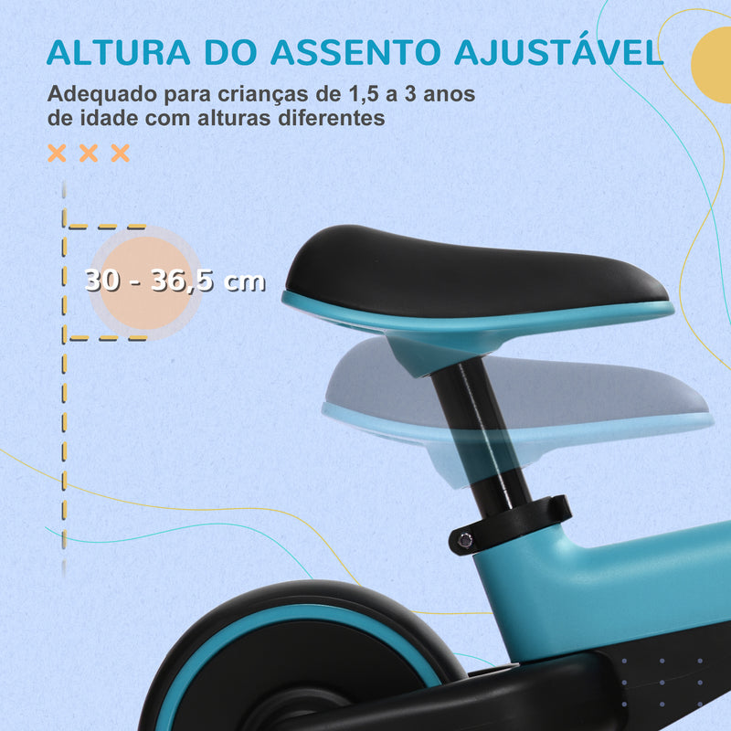 Bicicleta sem Pedais para Crianças acima de 18 Meses Bicicleta Infantil para Bebé com Assento Ajustável em 30-36,5 cm Rodas de Ø19 cm Carga 25 kg 66,5x34x46,5 cm Azul