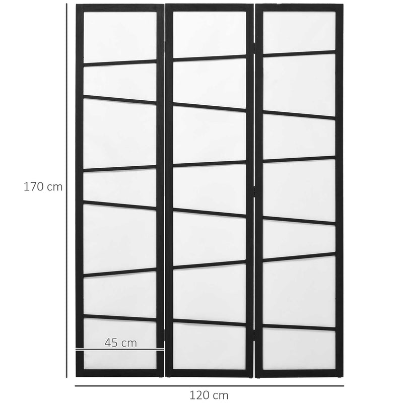 Biombo de 3 Painéis Separador de Ambientes Dobrável 120x170 cm Divisória para Espaços de Madeira Decoração para Escritório Dormitório Sala de Estar Preto e Branco