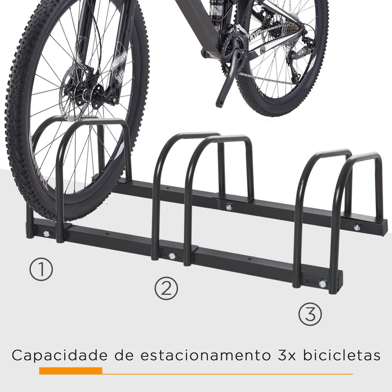 Estacionamento para 3 Bicicletas Suporte de Aço para Estacionar Bicicletas no Chão para Interior e Exterior 76x33x27 cm Preto