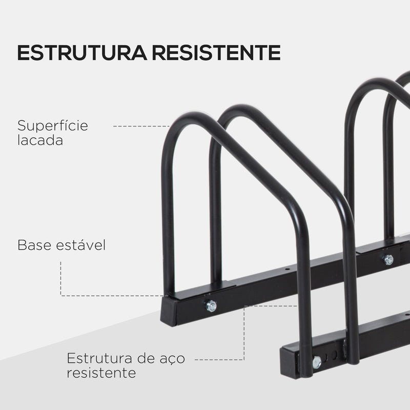 Estacionamento para 3 Bicicletas Suporte de Aço para Estacionar Bicicletas no Chão para Interior e Exterior 76x33x27 cm Preto