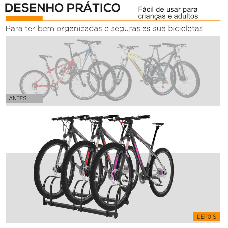 Estacionamento para 3 Bicicletas Suporte de Aço para Estacionar Bicicletas no Chão para Interior e Exterior 76x33x27 cm Preto