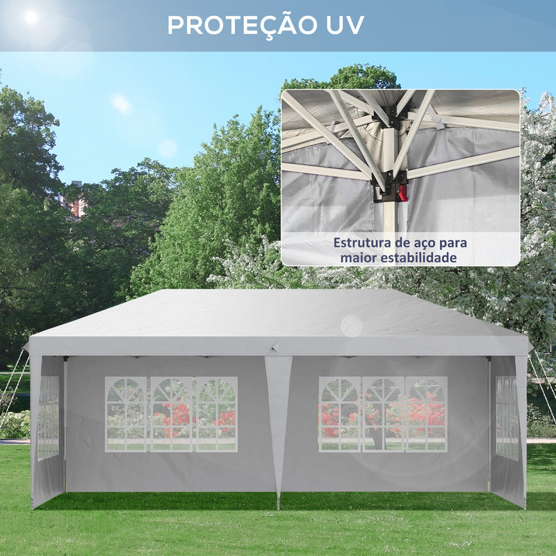 Tenda Dobrável 585x295x270 cm com 4 Paredes Laterais Amovíveis Tenda de Jardim com 4 Janelas e Bolsa de Transporte para Pátio Exterior Branco