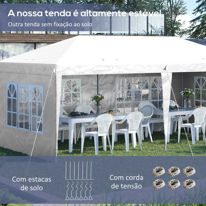 Tenda Dobrável 585x295x270 cm com 4 Paredes Laterais Amovíveis Tenda de Jardim com 4 Janelas e Bolsa de Transporte para Pátio Exterior Branco