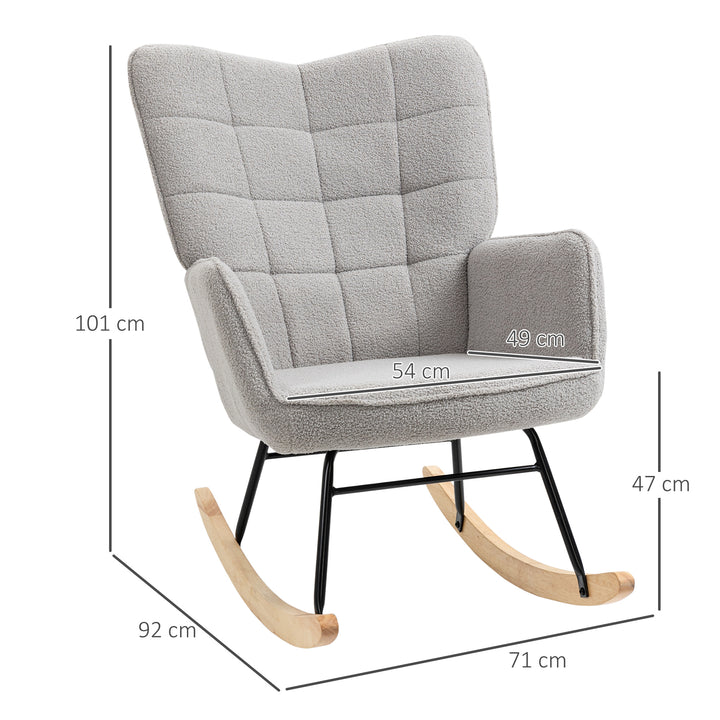 Poltrona Baloiço Poltrona de Sala de Estar Oscilação de 40° com Pés de Madeira de Faia e Estrutura de Aço para Dormitório Carga Máxima 120 kg 71x92x101 cm Cinza