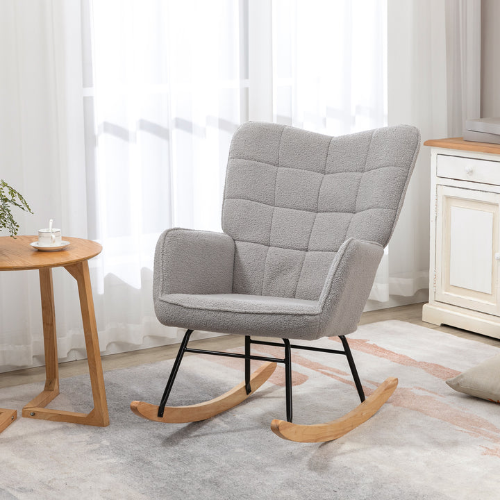 Poltrona Baloiço Poltrona de Sala de Estar Oscilação de 40° com Pés de Madeira de Faia e Estrutura de Aço para Dormitório Carga Máxima 120 kg 71x92x101 cm Cinza