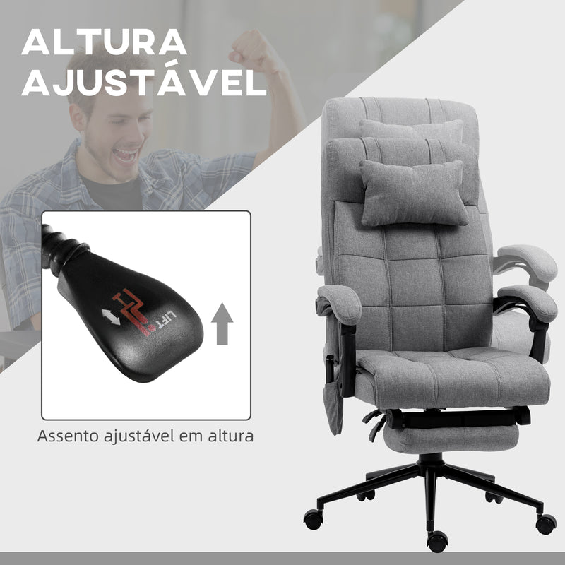 Cadeira de Escritório com 6 Pontos de Massagem e 5 Modos Cadeira de Escritório Reclinável 155° com Função de Aquecimento Altura Ajustável e Apoio para os Pés para Estúdio 66x76x112-120 cm Cinza