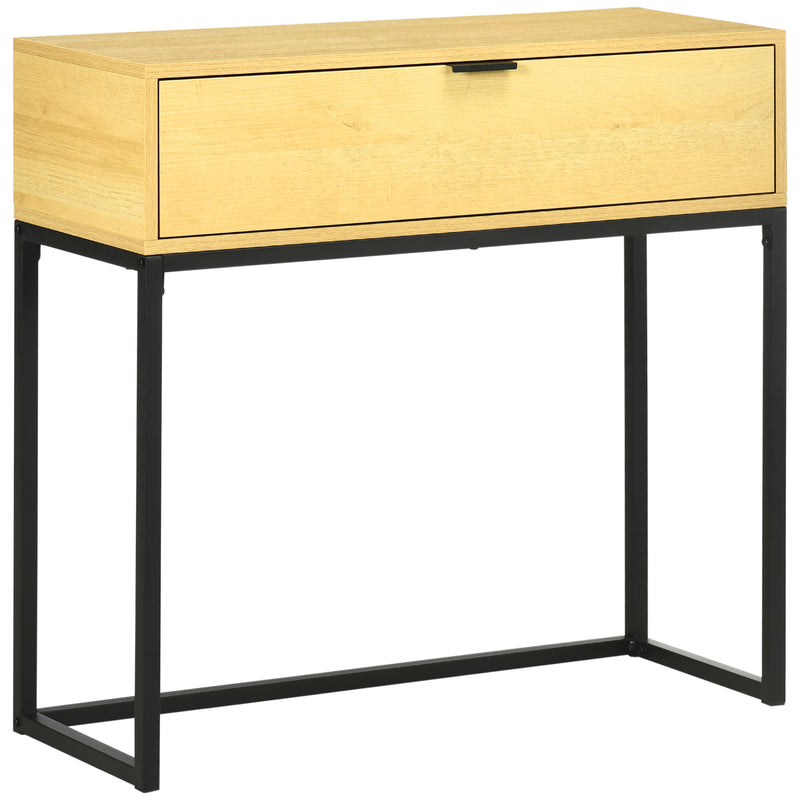 Mesa Consola com Gaveta Consola Moderna Mesa de Entrada com Pés de Aço para Corredor Sala de Estar Dormitório 80x30x76 cm Madeira e Preto