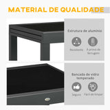 Mesa de Jardim Extensível de Alumínio Mesa de Jantar Retangular com Bancada de Vidro Temperado Carga 50 kg para Varanda Pátio Exterior 160x80x75 cm Preto