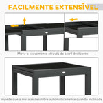 Mesa de Jardim Extensível de Alumínio Mesa de Jantar Retangular com Bancada de Vidro Temperado Carga 50 kg para Varanda Pátio Exterior 160x80x75 cm Preto