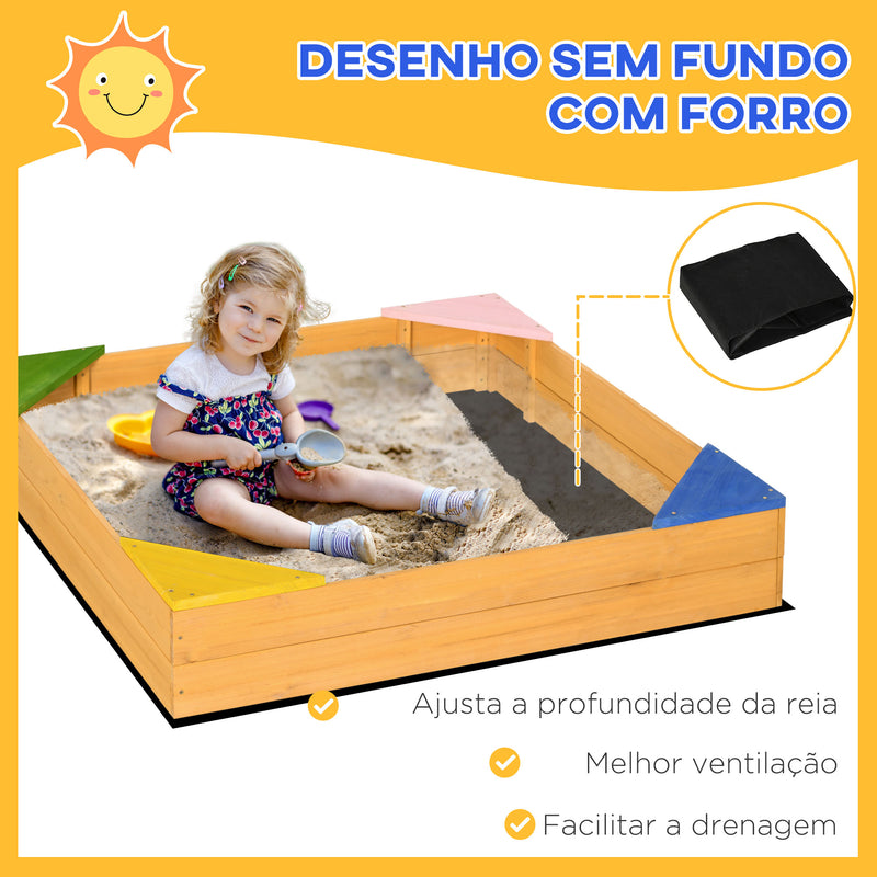 Caixa de Areia de Madeira Caixa de Areia para Crianças de 3-8 Anos com Tecido não Tecido e 4 Assentos para jardim Pátio Varanda 109x109x19,8 cm Madeira