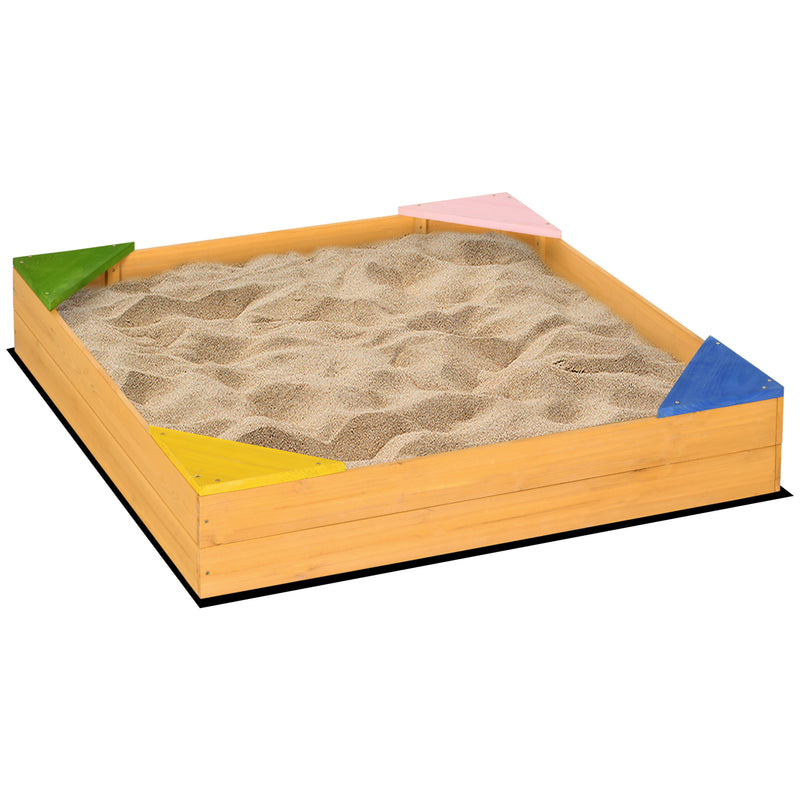 Caixa de Areia de Madeira Caixa de Areia para Crianças de 3-8 Anos com Tecido não Tecido e 4 Assentos para jardim Pátio Varanda 109x109x19,8 cm Madeira