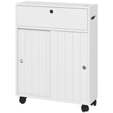 Armário Auxiliar Casa de Banho Moderno Armário Casa de Banho com 4 Rodas 2 Compartimentos para Papel Higiénico Armário e Prateleiras Ajustáveis Móvel Auxiliar de Armazenamento 52x17x67 cm Branco