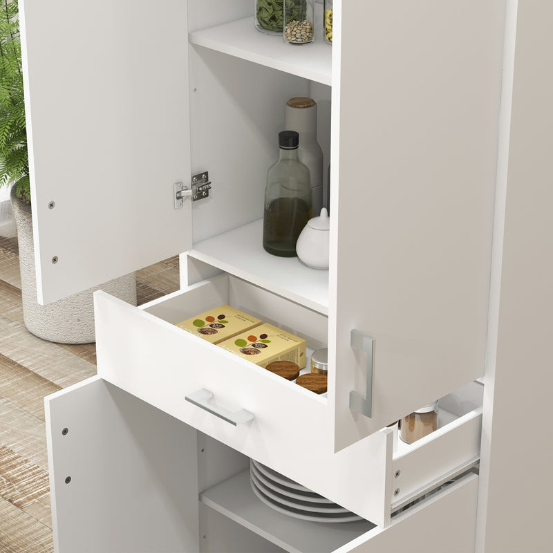 Armário de Cozinha Móvel de Cozinha com 4 Portas 1 Gaveta e Prateleiras Ajustáveis Anti-Tombo Armário de Cozinha Moderno para Sala de Jantar Sala de Estar 70,8x34x180 cm Branco