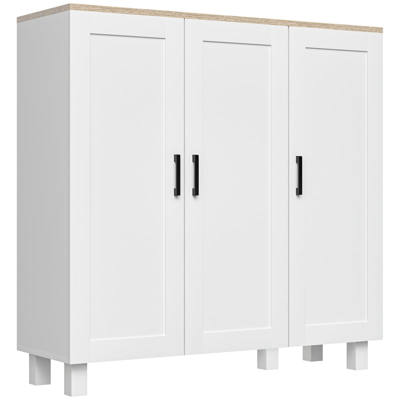 Aparador de Cozinha Armário para Sala de Estar Móvel Buffet com 3 Portas e Prateleiras Ajustáveis para Sala de Jantar Estilo Nórdico 90x30x90 cm Branco e Madeira