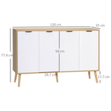 Aparador de Cozinha Moderno Móvel Buffet Auxiliar com Prateleiras Ajustáveis 2 Armários e Anti-Tombo Carga Máx. 50 kg para Sala de Estar 120x35x77,4 cm Branco e Madeira