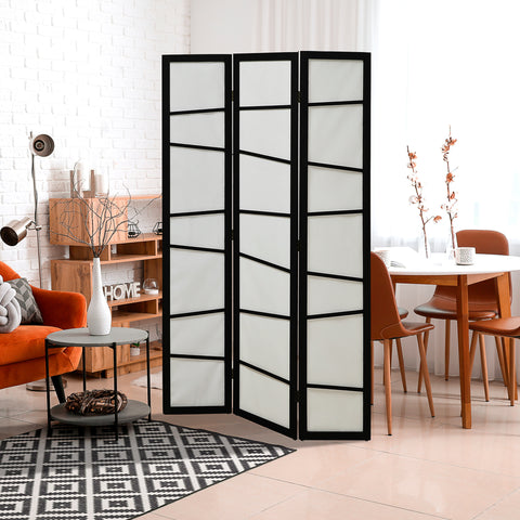 Biombo de 3 Painéis Separador de Ambientes Dobrável 120x170 cm Divisória para Espaços de Madeira Decoração para Escritório Dormitório Sala de Estar Preto e Branco