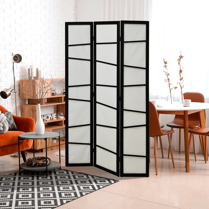 Biombo de 3 Painéis Separador de Ambientes Dobrável 120x170 cm Divisória para Espaços de Madeira Decoração para Escritório Dormitório Sala de Estar Preto e Branco