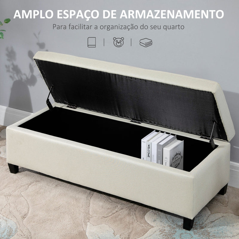 Banco de Armazenamento Acolchoado Banco Estofado em Linho Tampa com Abertura para Sala de Estar Entrada Dormitório Carga Máxima 120 kg 125x49x41,5 cm Bege