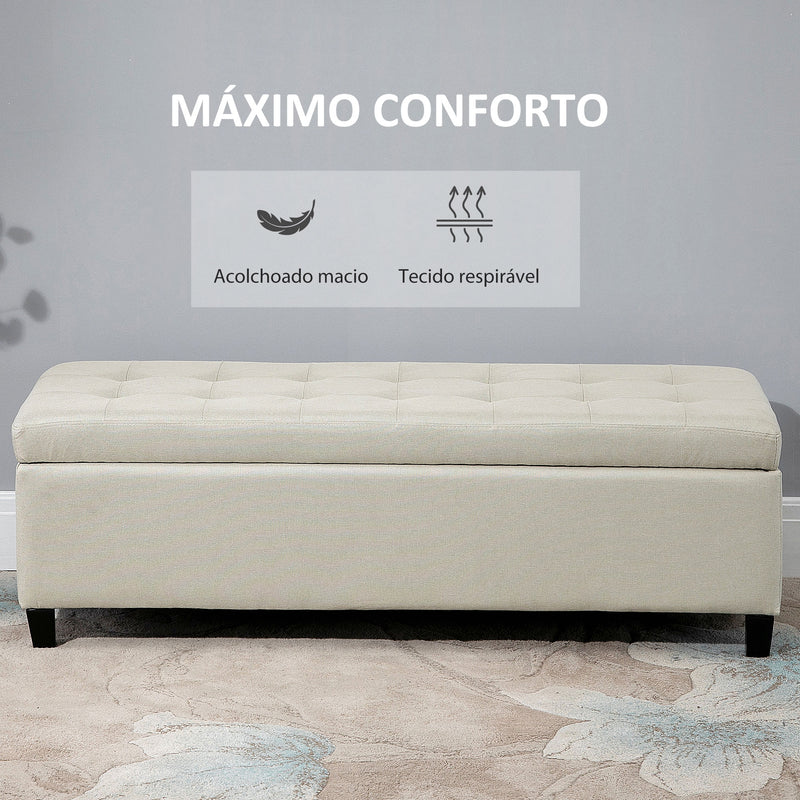 Banco de Armazenamento Acolchoado Banco Estofado em Linho Tampa com Abertura para Sala de Estar Entrada Dormitório Carga Máxima 120 kg 125x49x41,5 cm Bege