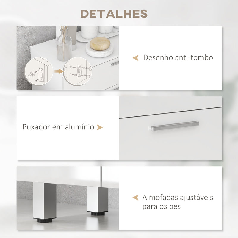 Móvel Auxiliar Casa de Banho Moderno com 2 Gavetas Armário e Prateleiras Ajustáveis Móvel de Armazenamento para Casa de Banho Carga Máxima 35 kg 60x30x93 cm Branco