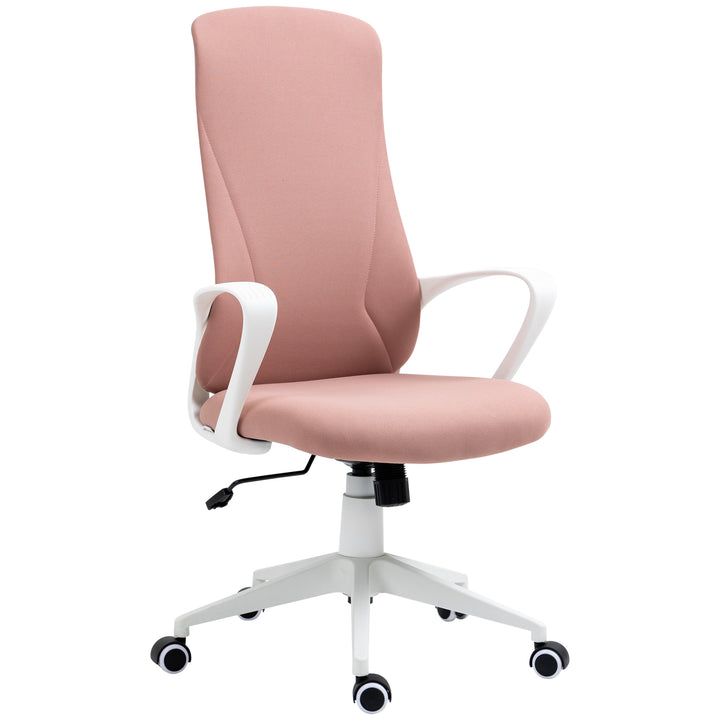 Cadeira de Escritório Giratória com Altura Ajustável Cadeira de Escritório Ergonómica com Apoio para os Braços Função de Inclinação e Encosto Alto para Sala de Estar Dormitório 62x56x110-119,5 cm Rosa