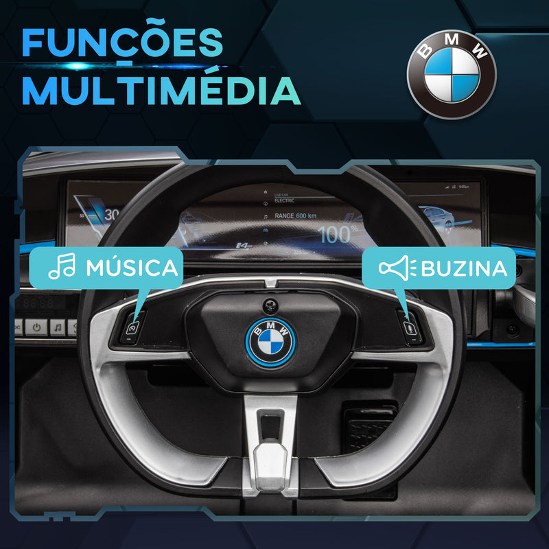 Carro Elétrico para Crianças 37-72 Meses com Licença BMW i4 Carro a Bateria 12V com Controlo Remoto Música MP3 Ecrã Luzes e Cinto de Segurança 115x67x45 cm Preto