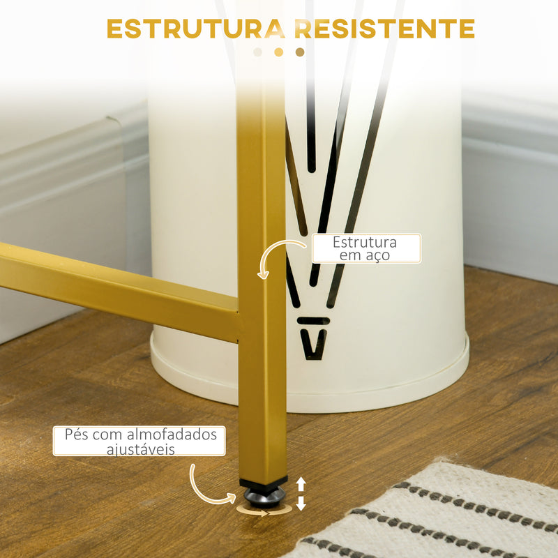 Mesa Consola Mesa de Entrada com Prateleira Cesta de Armazenamento e Estrutura de Aço Móvel de Entrada para Sala de Estar Corredor Carga Máxima 50 kg 100x30x80 cm Dourado e Branco