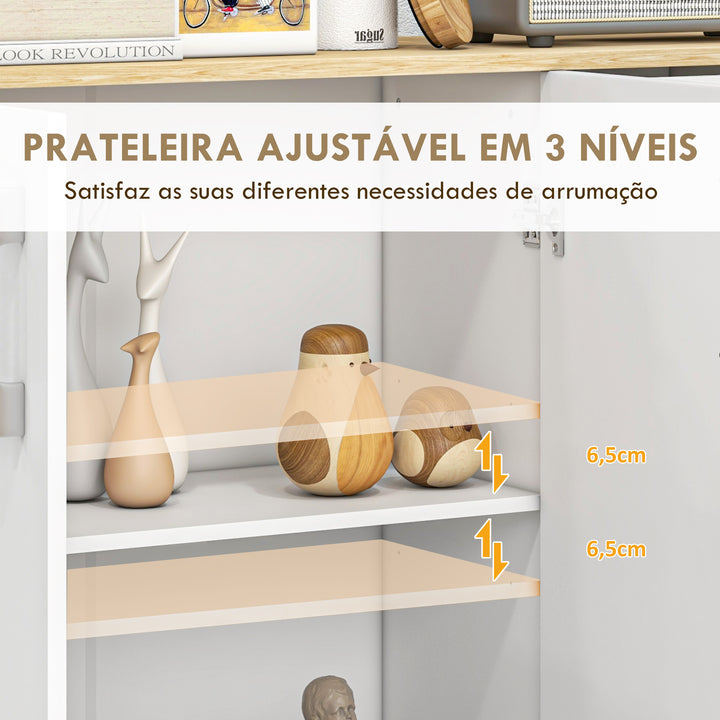 Aparador Sala de Estar Moderno Aparador de Cozinha com 2 Gavetas 2 Armários e Prateleiras Ajustáveis para Dormitório Sala de Jantar Entrada 90x30x75,5 cm Branco e Madeira