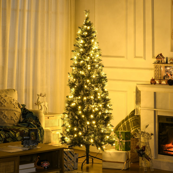 Árvore de Natal Artificial 180 cm com 240 Luzes LED Árvore de Natal com 618 Ramos Suporte de Aço e Formato Slim para Interior Ø68x180 cm Verde