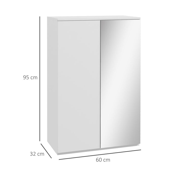 Sapateira com Espelho Móvel Sapateira para 18 Pares de Sapatos com Prateleiras Ajustáveis para Entrada 60x32x95 cm Branco