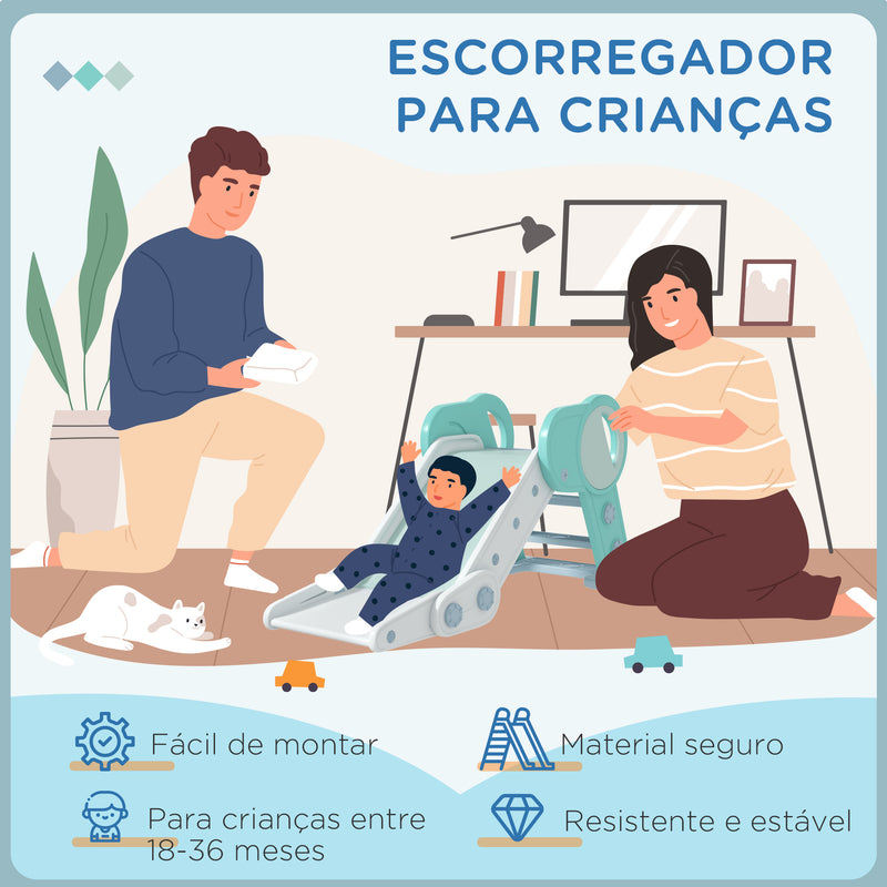 Escorregador para Crianças Dobrável Escorregador Infantil para Crianças de 18-36 Meses com 3 Degraus Antiderrapantes para Interior Carga Máxima 30 kg 120x53x53 cm Verde Claro