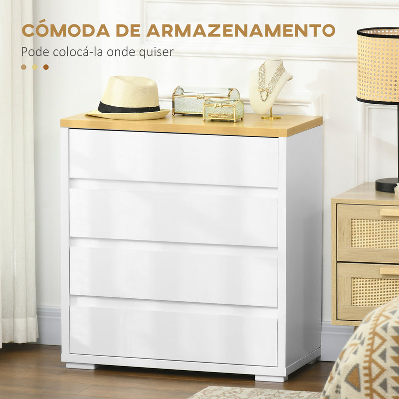 Cómoda Moderna com 4 Gavetas Cómoda de Madeira para Dormitório Sala de Estar Carga Máxima 40 kg 70x37x75 cm Branco e Madeira