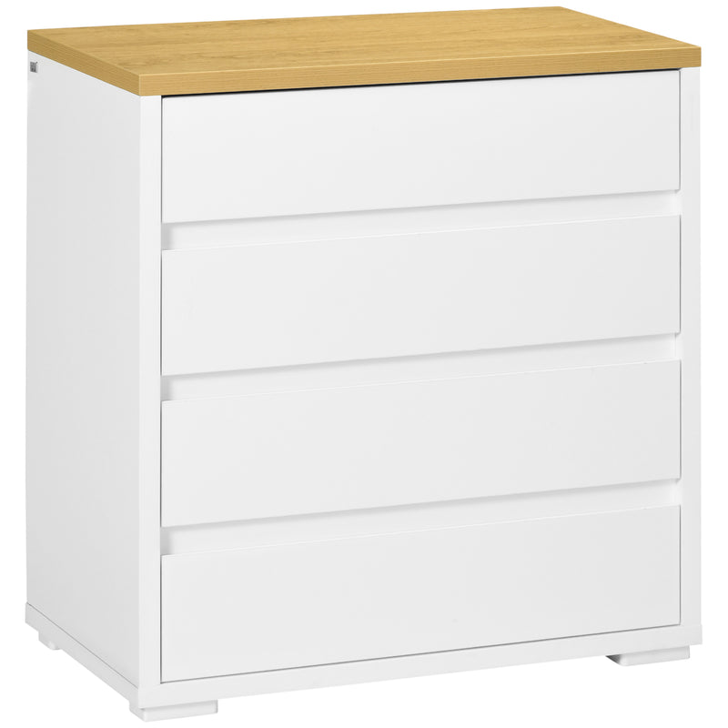 Cómoda Moderna com 4 Gavetas Cómoda de Madeira para Dormitório Sala de Estar Carga Máxima 40 kg 70x37x75 cm Branco e Madeira