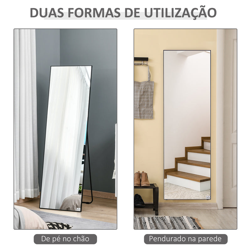 Espelho de Pé Espelho de Corpo Inteiro de Liga de Alumínio Espelho de Parede com 2 Formas de Utilização Forma Retangular para Corredor Dormitório Sala de Estar 50x161,5x2 cm Preto