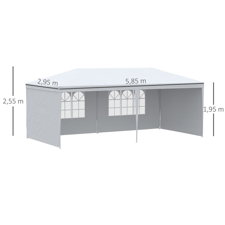 Tenda para Festas 585x295x255 cm com 4 Paredes Laterais e 2 Janelas Pérgola de Exterior com Estrutura de Aço para Festas Eventos Casamentos Branco