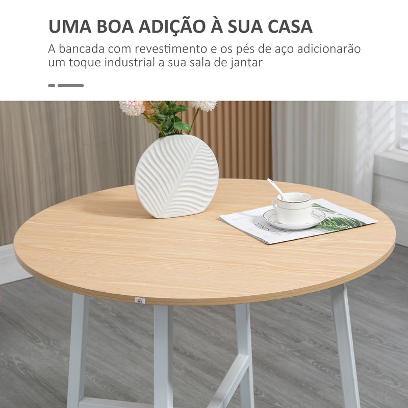 Mesa de Sala de Jantar Redonda para 4 Pessoas Mesa de Cozinha Moderna com Pés de Aço Ø80x76 cm Madeira e Branco