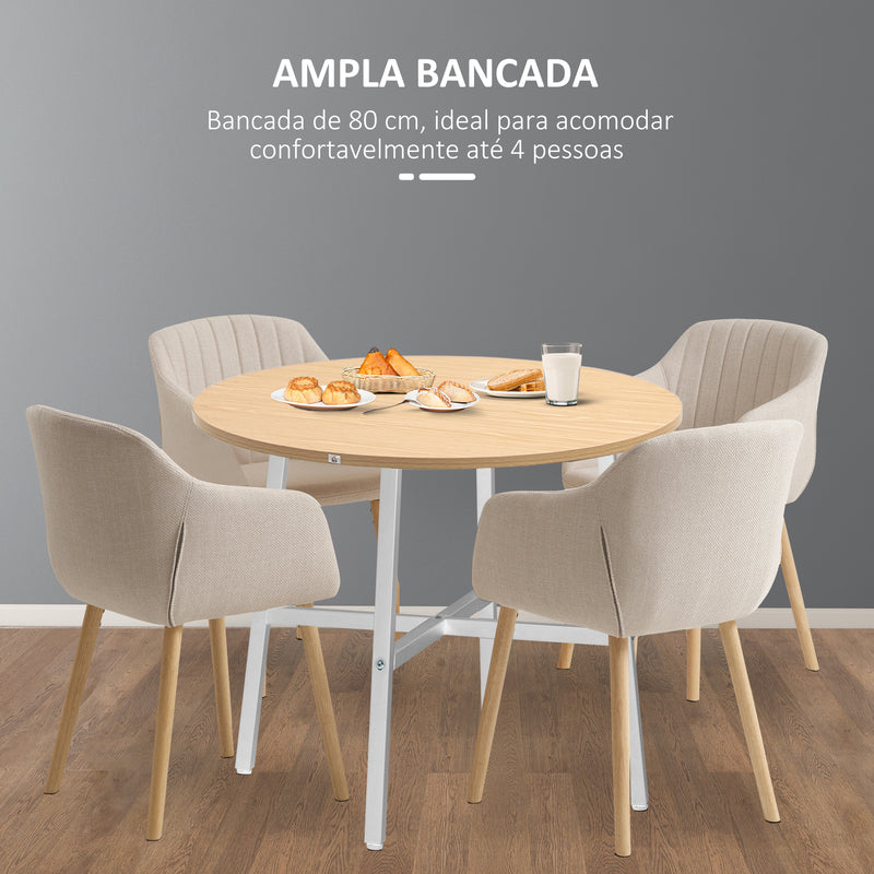 Mesa de Sala de Jantar Redonda para 4 Pessoas Mesa de Cozinha Moderna com Pés de Aço Ø80x76 cm Madeira e Branco