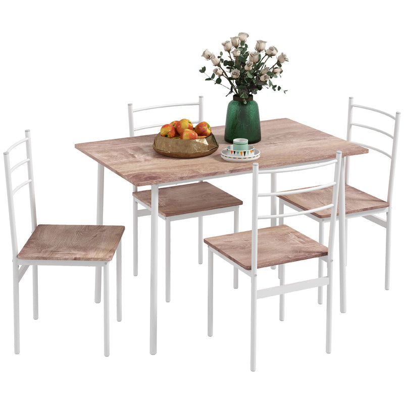 Conjunto de Refeição 5 Peças Conjunto de Mesa e 4 Cadeiras para 4 Pessoas com Estrutura de Aço para Cozinha Restaurante 110x70x75 cm Madeira e Branco