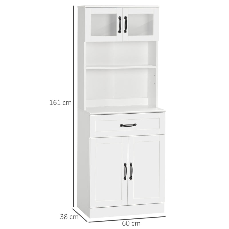 Armário de Cozinha Móvel de Cozinha com 4 Portas Gaveta e Prateleiras Ajustáveis para Sala de Jantar Estilo Moderno 60x38x161 cm Branco