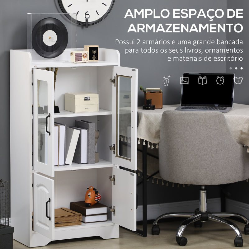 Vitrine Sala de Estar Estante para Livros com Portas de Vidro Prateleira Ajustável e Dobradiças de Fechamento Suave para Estúdio Escritório Dormitório 60x60x116 cm Branco