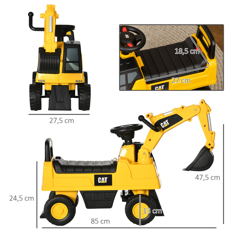 Escavadora com Licença Caterpillar Escavadora para Crianças de 1-3 Anos com Pá Dianteira e Buzina Carga Máxima 25 kg 85x27,5x47,5 cm Amarelo