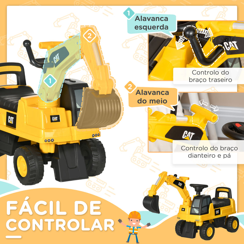 Escavadora com Licença Caterpillar Escavadora para Crianças de 1-3 Anos com Pá Dianteira e Buzina Carga Máxima 25 kg 85x27,5x47,5 cm Amarelo