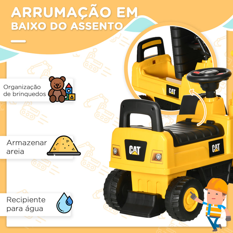 Escavadora com Licença Caterpillar Escavadora para Crianças de 1-3 Anos com Pá Dianteira e Buzina Carga Máxima 25 kg 85x27,5x47,5 cm Amarelo