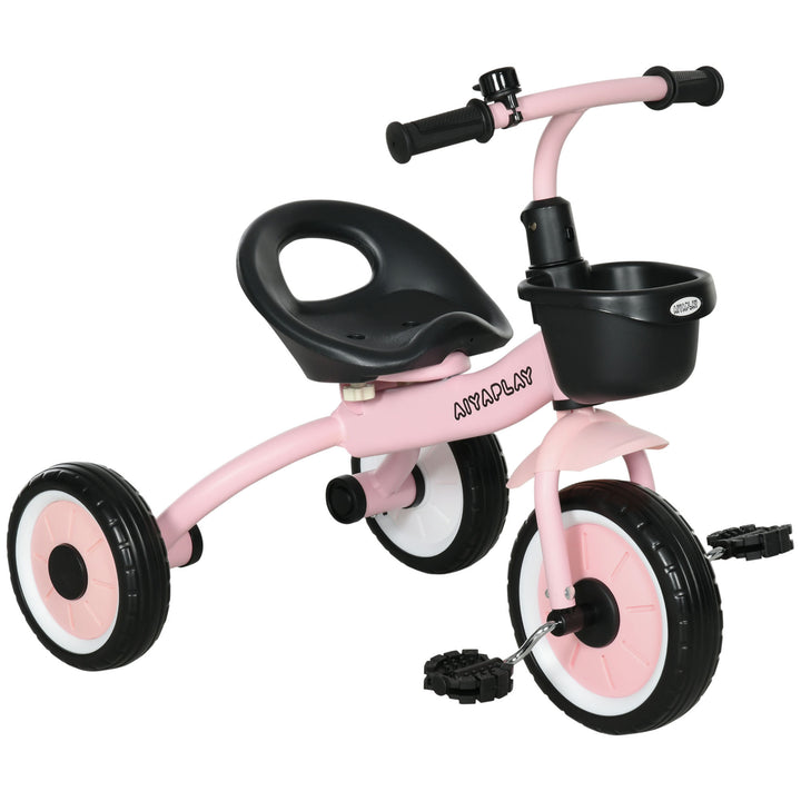 Triciclo para Crianças de 2 a 5 anos Triciclo Infantil com Assento Ajustável Cesta Buzina e Pedais e 3 Rodas Carga Máxima 25 kg 70,5x50x58 cm Rosa