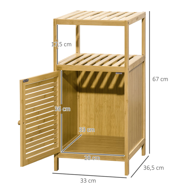 Estante Casa de Banho de Bambu Armário de Armazenamento Casa de Banho com 1 Porta e Prateleira para Lavandaria Cozinha Sala de Estar 33x36,5x67 cm Madeira